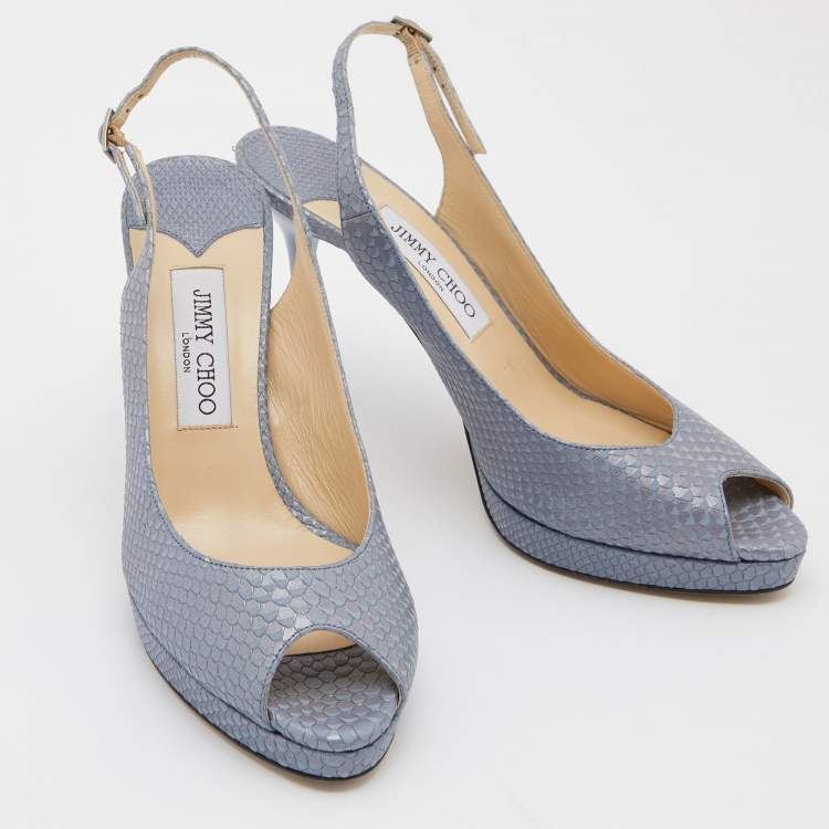 مملوكة مسبقًا Jimmy Choo Blue Python Embossed Leather Nova Slingback Pumps Size 40