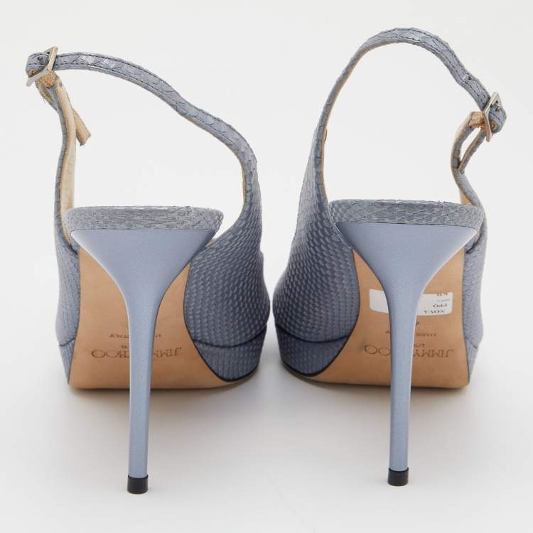 مملوكة مسبقًا Jimmy Choo Blue Python Embossed Leather Nova Slingback Pumps Size 40