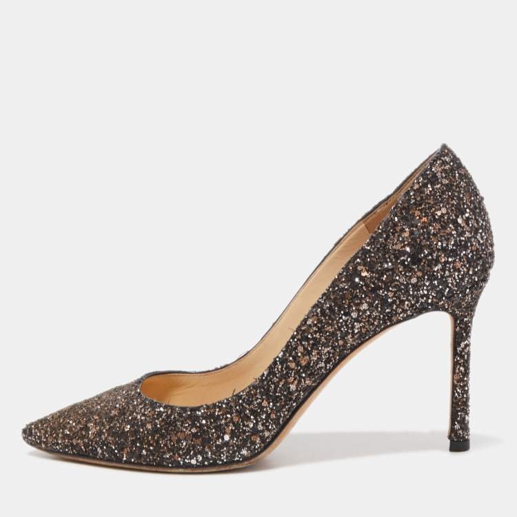 Jimmy Choo Black Coarse Glitter Romy Pointed Toe Pumps Size 37 Jimmy ...