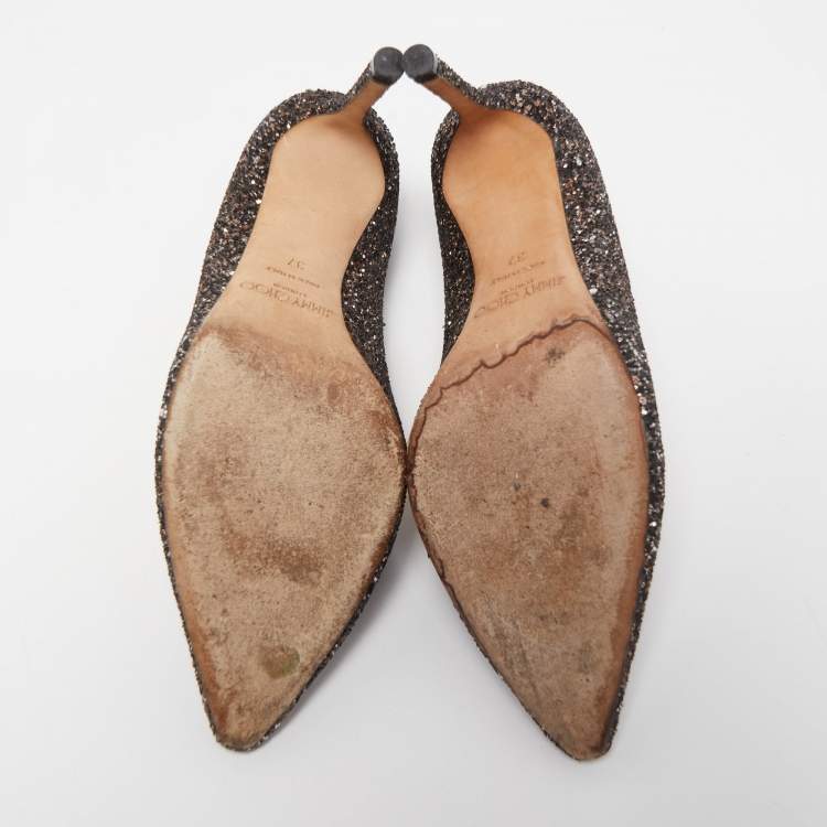 Pre Owned Jimmy Choo Black Coarse Glitter Romy Pointed Toe Pumps Size 37