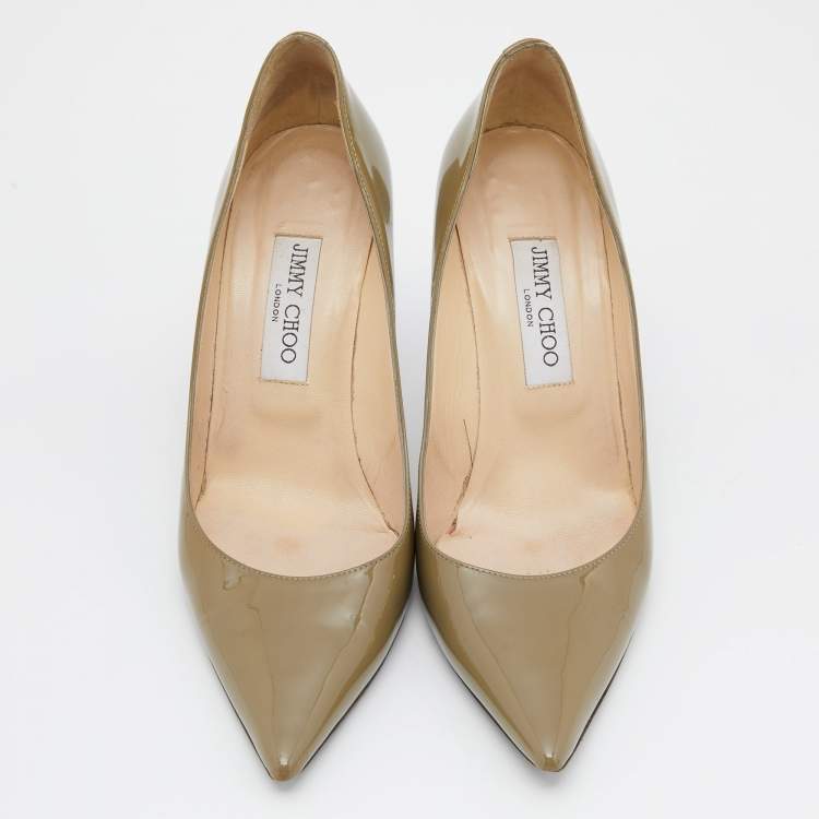 Pre Owned Jimmy Choo Olive Green Patent Leather Love Pumps Size 39