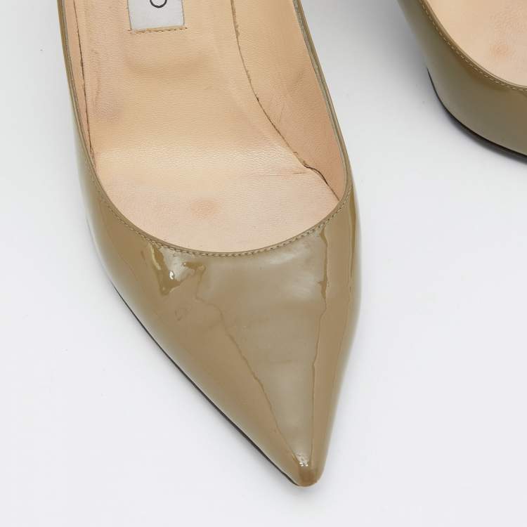 Pre Owned Jimmy Choo Olive Green Patent Leather Love Pumps Size 39