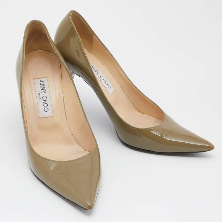 Pre Owned Jimmy Choo Olive Green Patent Leather Love Pumps Size 39