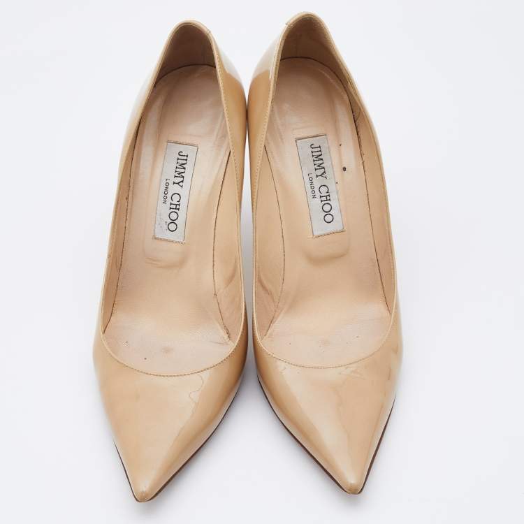 Pre Owned Jimmy Choo Beige Patent Leather Love Pumps Size 39
