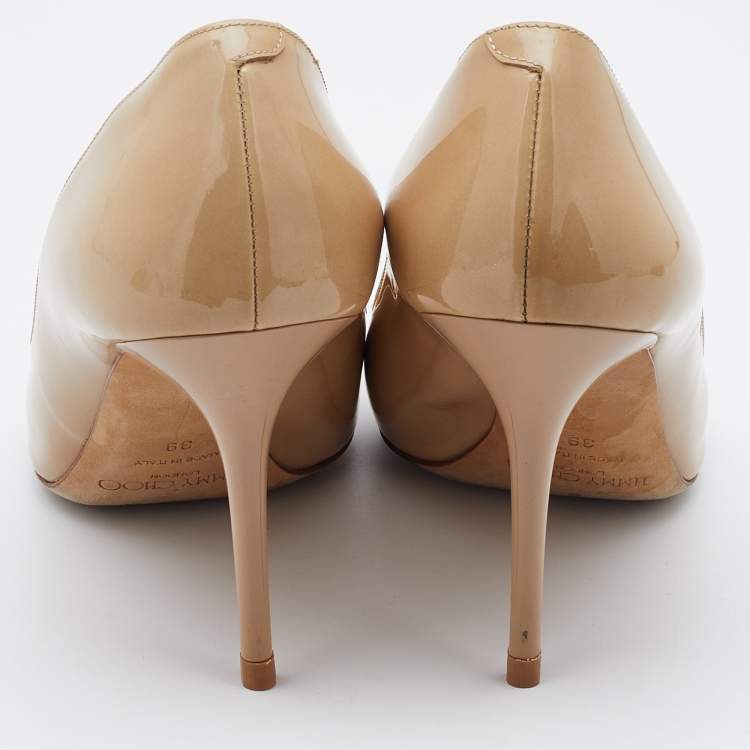 Pre Owned Jimmy Choo Beige Patent Leather Love Pumps Size 39