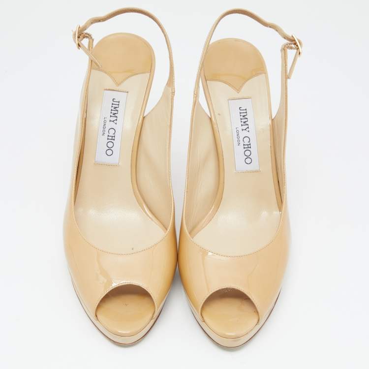 Pre Owned Jimmy Choo Beige Patent Leather Nova Slingback Pumps Size 40