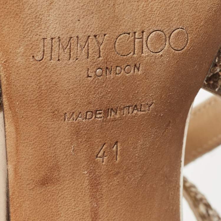 Pre Owned Jimmy Choo Gold Coarse Glitter Carrie Sandals Size 41