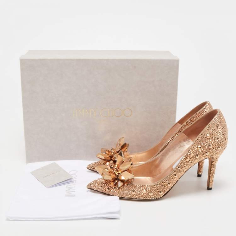 Pre Owned Jimmy Choo Brown Crystal Embellished Pointed Toe Pumps Size 39