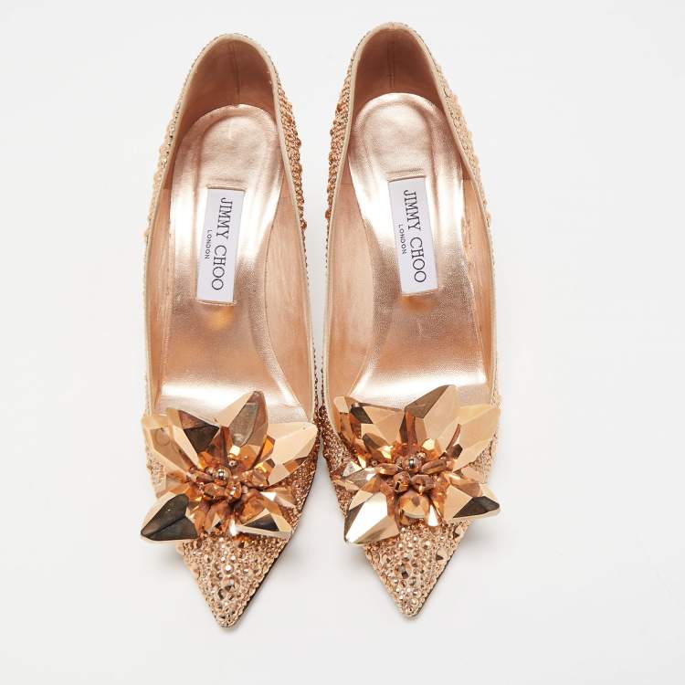 Pre Owned Jimmy Choo Brown Crystal Embellished Pointed Toe Pumps Size 39