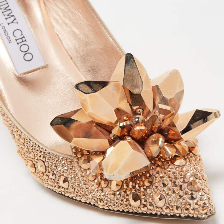 Pre Owned Jimmy Choo Brown Crystal Embellished Pointed Toe Pumps Size 39