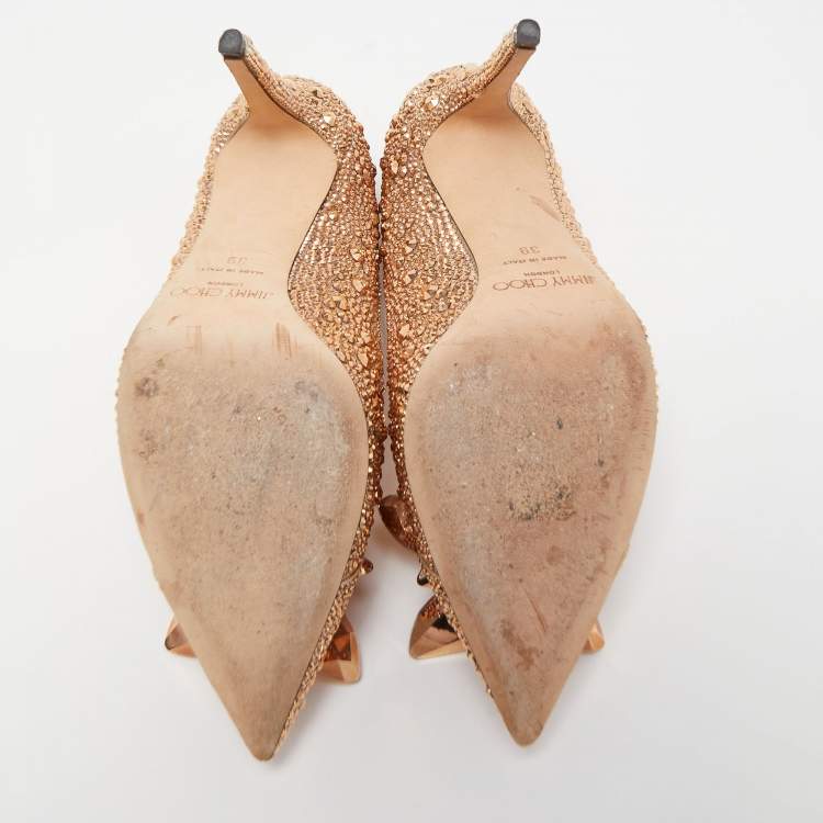 Pre Owned Jimmy Choo Brown Crystal Embellished Pointed Toe Pumps Size 39