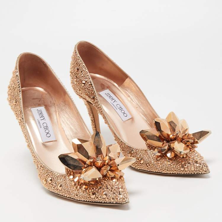 Pre Owned Jimmy Choo Brown Crystal Embellished Pointed Toe Pumps Size 39