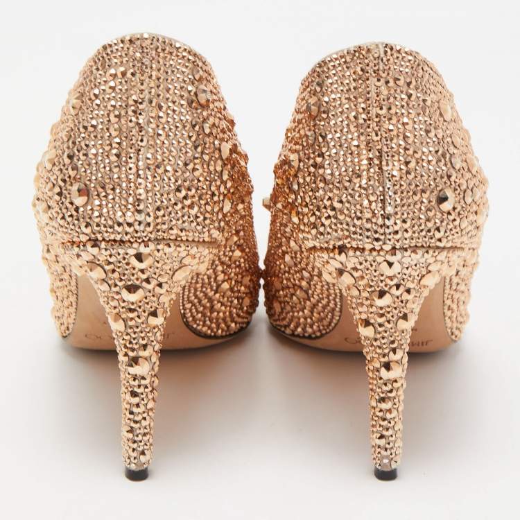 Pre Owned Jimmy Choo Brown Crystal Embellished Pointed Toe Pumps Size 39