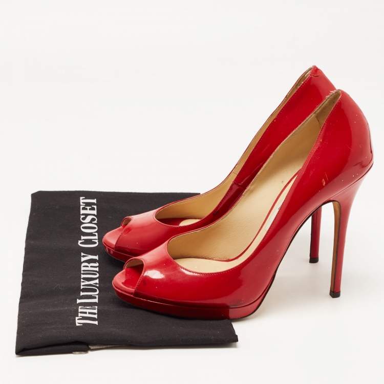 Pre Owned Jimmy Choo Red Patent Leather Quiet Platform Pumps Size 40