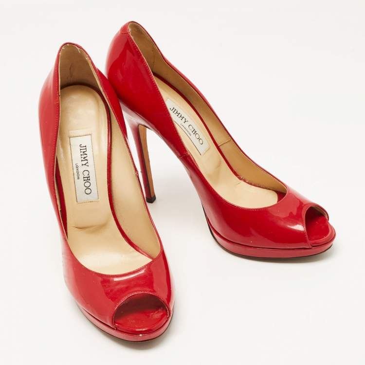 Pre Owned Jimmy Choo Red Patent Leather Quiet Platform Pumps Size 40
