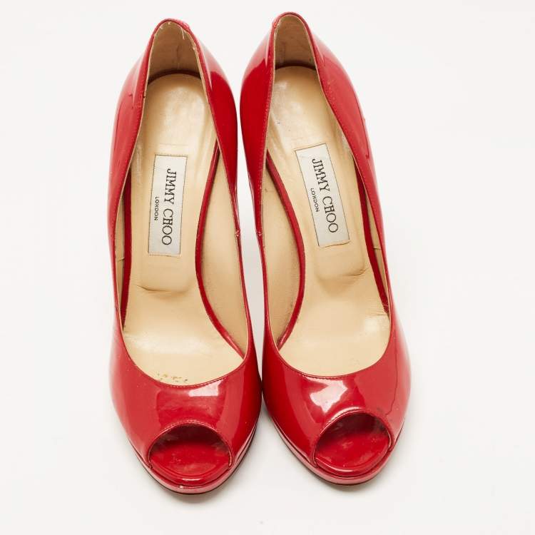 Pre Owned Jimmy Choo Red Patent Leather Quiet Platform Pumps Size 40