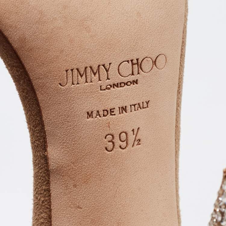 Pre Owned Jimmy Choo Beige Crystal Embellished Suede and Feather Tassel Viola Sandals Size 39.5