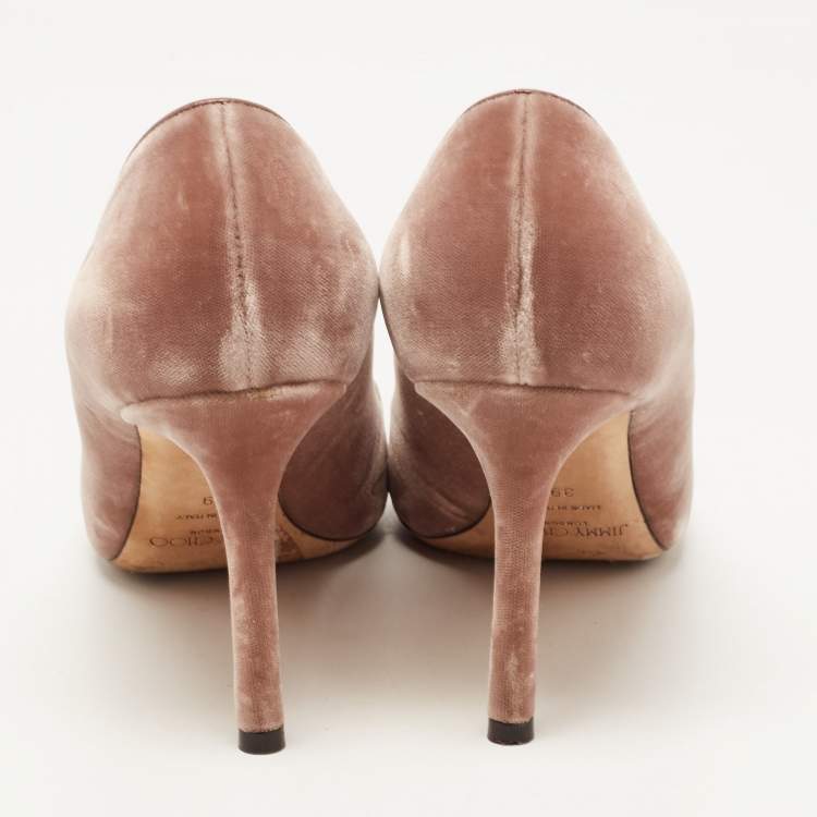 Pre Owned Jimmy Choo Brown Velvet Crystal Embellished Pointed Toe Pumps Size 39 