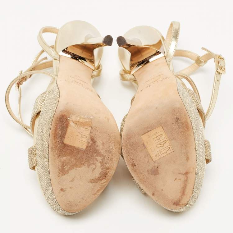 Pre Owned Jimmy Choo Gold Lurex Fabric and Leather Liddie Sandals Size 37