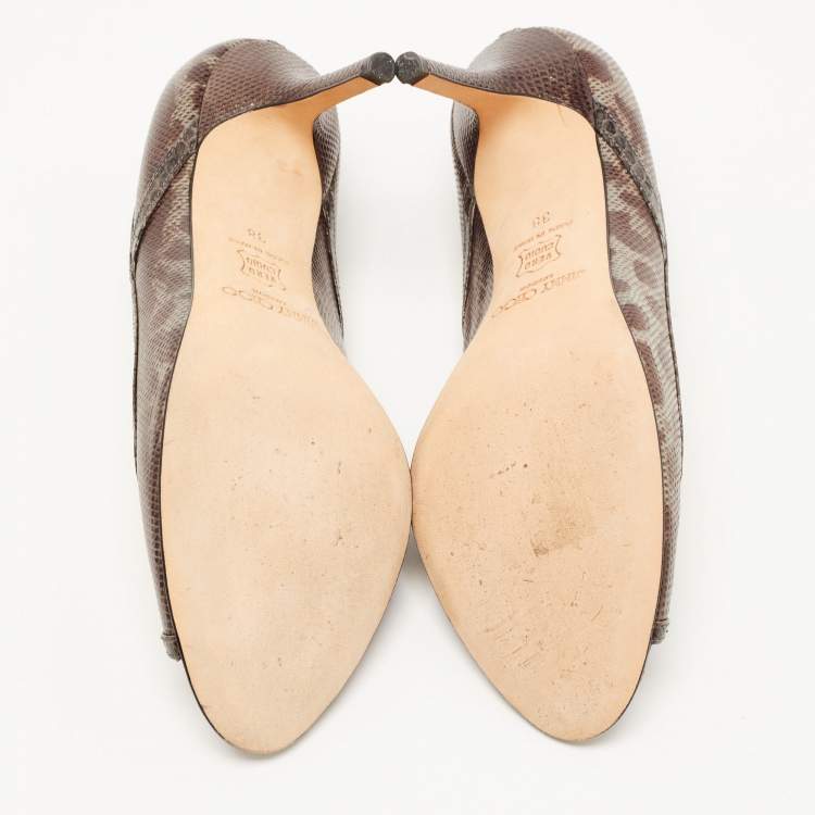 Pre Owned Jimmy Choo Two Tone Karung Leather Peep Toe Pumps Size 38