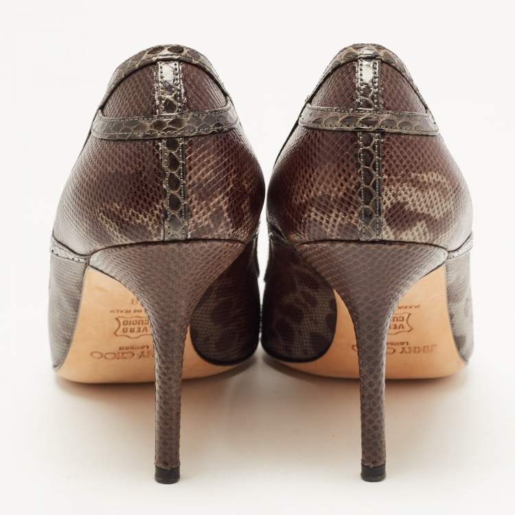 Pre Owned Jimmy Choo Two Tone Karung Leather Peep Toe Pumps Size 38