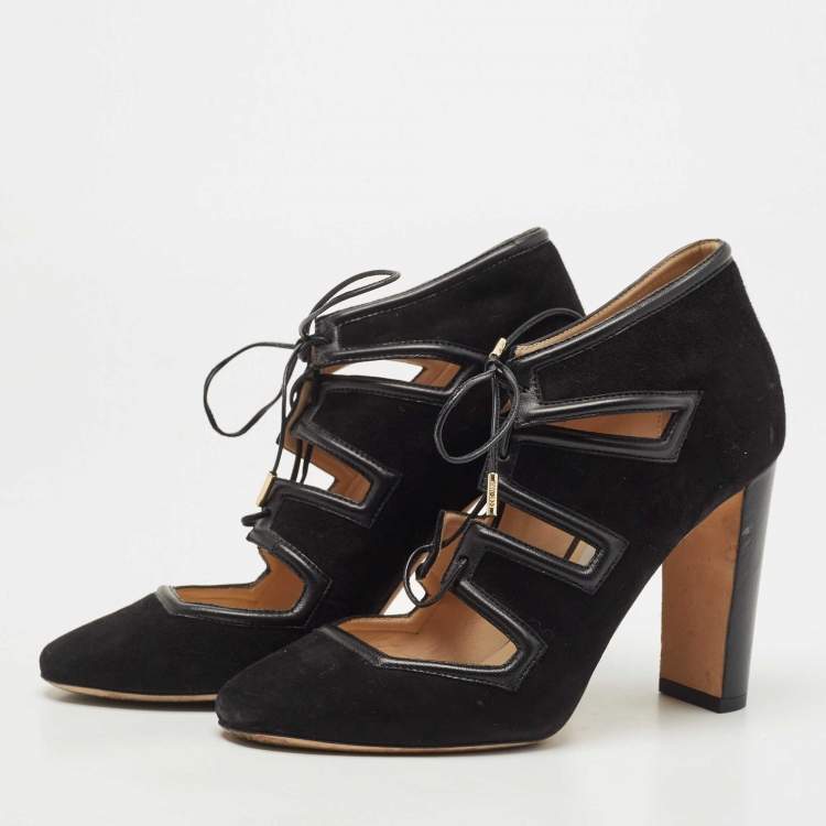 مملوكة مسبقًا Jimmy Choo Black Suede Cut Out Lace Up Booties Size 39