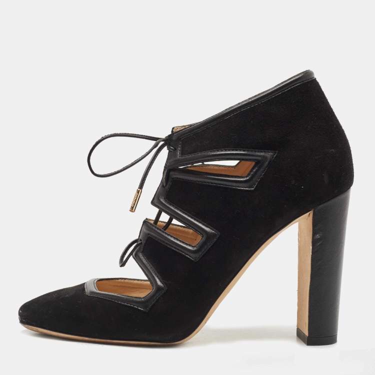مملوكة مسبقًا Jimmy Choo Black Suede Cut Out Lace Up Booties Size 39