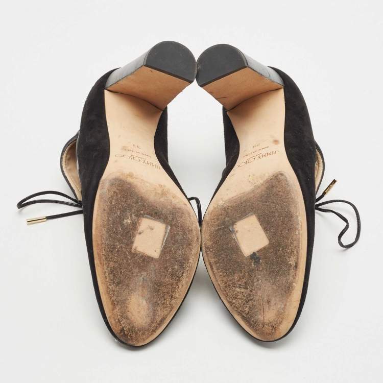 مملوكة مسبقًا Jimmy Choo Black Suede Cut Out Lace Up Booties Size 39