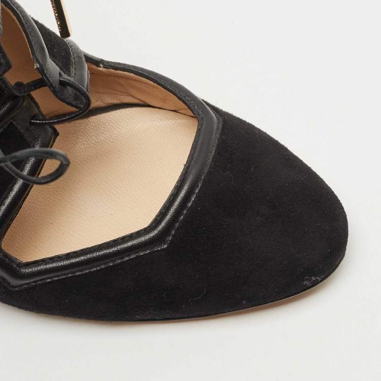 مملوكة مسبقًا Jimmy Choo Black Suede Cut Out Lace Up Booties Size 39