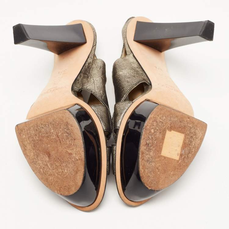 Pre Owned Jimmy Choo Metallic Leather Platform Slingback Sandals Size 37.5