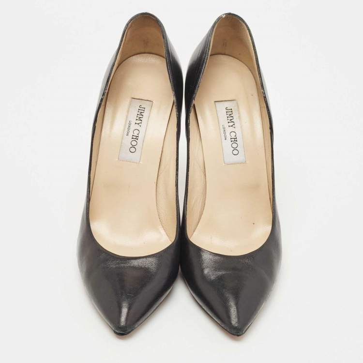 Pre Owned Jimmy Choo Black Leather Pointed Toe Pumps Size 40