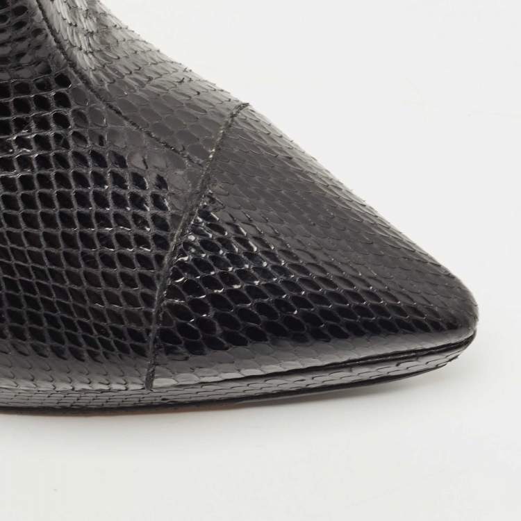 Pre Owned Jimmy Choo Black Python Leather Peep-Toe Ankle Booties Size 38.5