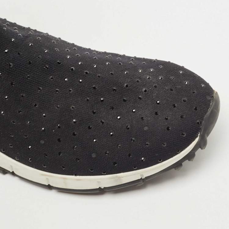 Pre Owned Jimmy Choo Black Crystal Embellished Knit Fabric Regena High Top Sneakers Size 38