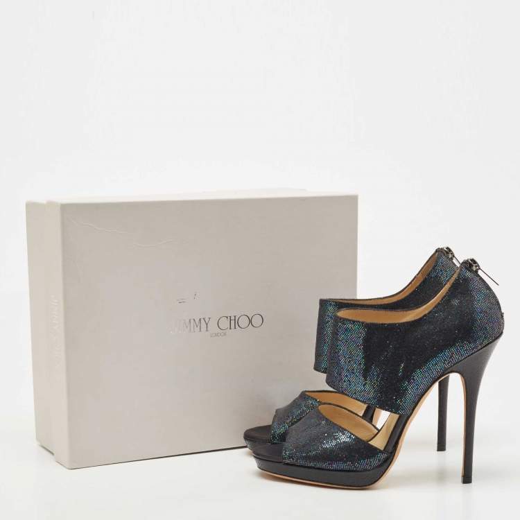 Pre Owned Jimmy Choo Black Glitter Suede Open Toe Pumps Size 39