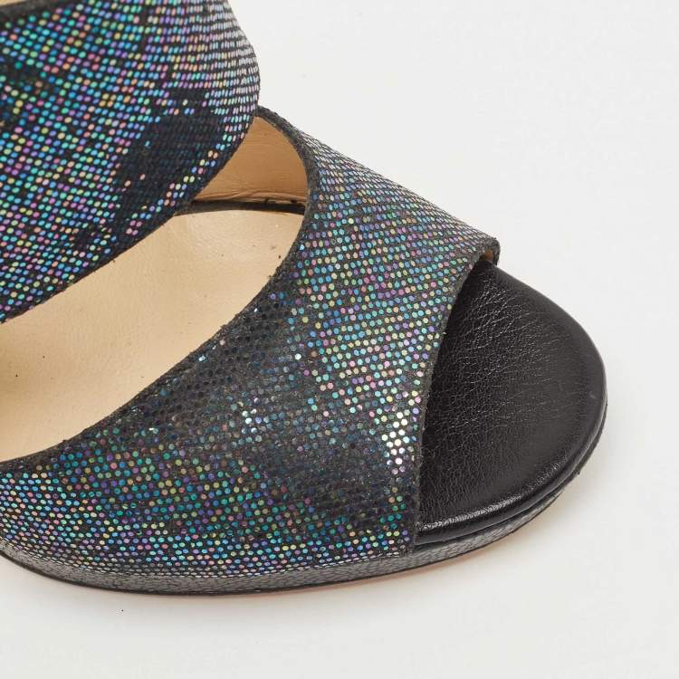 Pre Owned Jimmy Choo Black Glitter Suede Open Toe Pumps Size 39