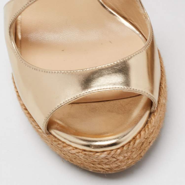 Pre Owned Jimmy Choo Gold Leather Dakota Wedge Sandals Size 37