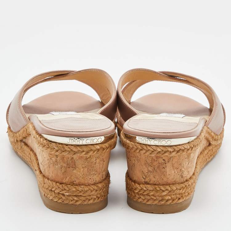 Pre Owned Jimmy Choo Pink Leather Almer Espadrille Wedge Sandals Size 39