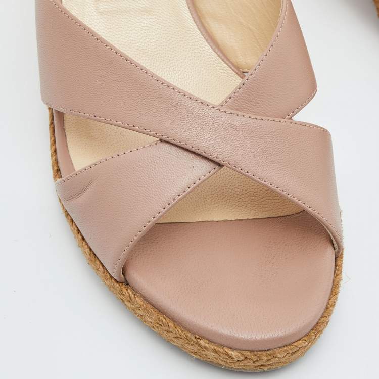 Pre Owned Jimmy Choo Pink Leather Almer Espadrille Wedge Sandals Size 39