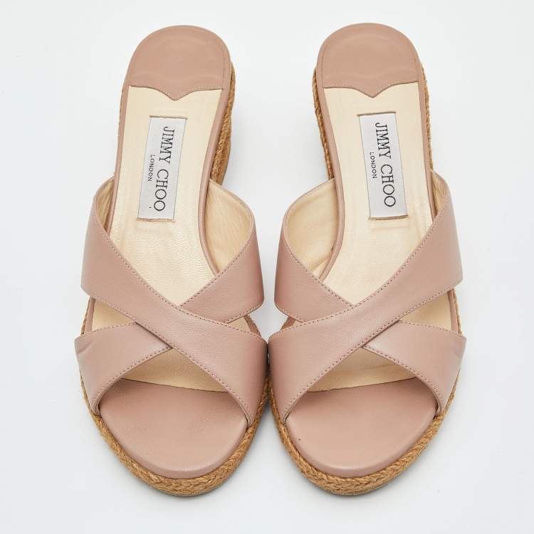 Pre Owned Jimmy Choo Pink Leather Almer Espadrille Wedge Sandals Size 39
