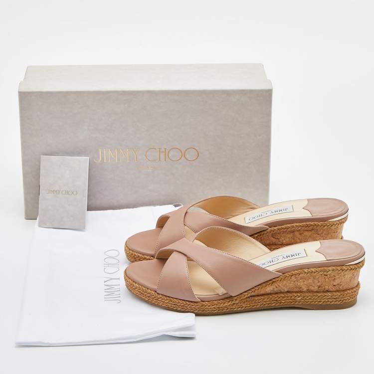 Pre Owned Jimmy Choo Pink Leather Almer Espadrille Wedge Sandals Size 39