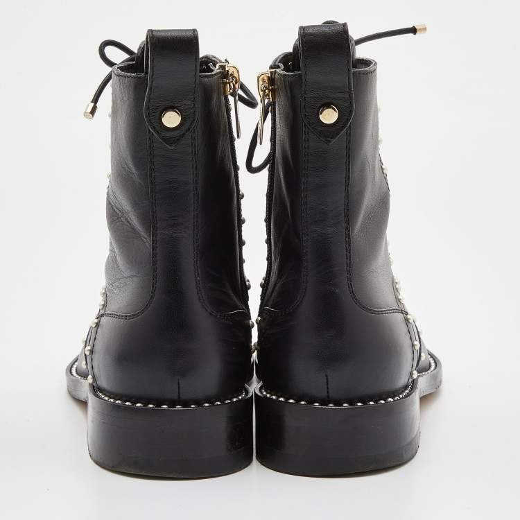 Pre Owned Jimmy Choo Black Leather Studded Ankle Boots Size 38