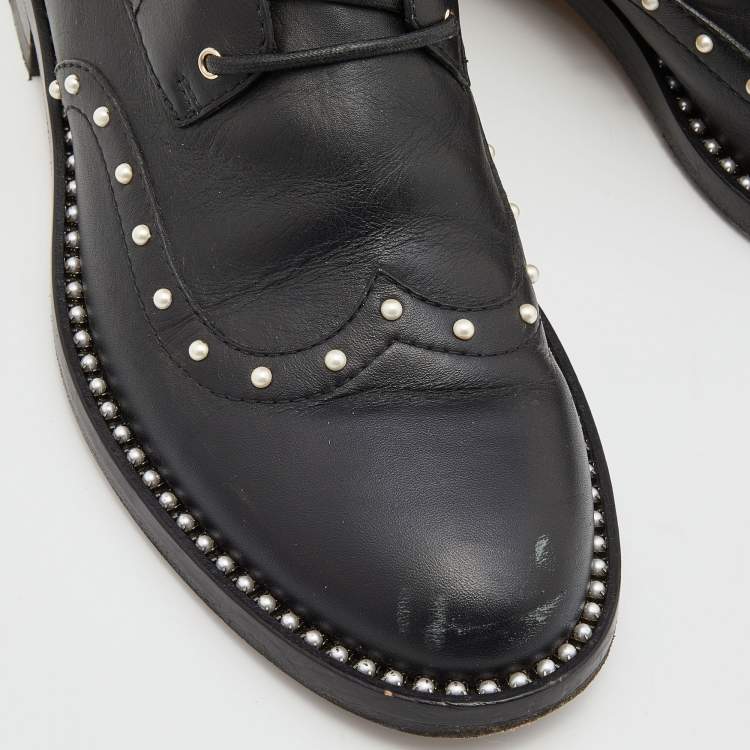 Pre Owned Jimmy Choo Black Leather Studded Ankle Boots Size 38