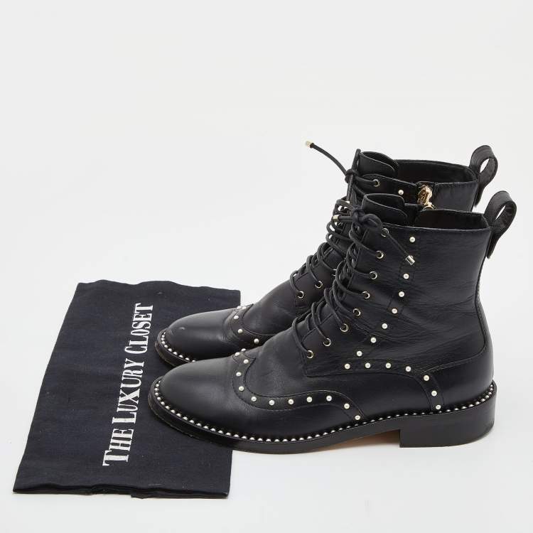 Pre Owned Jimmy Choo Black Leather Studded Ankle Boots Size 38