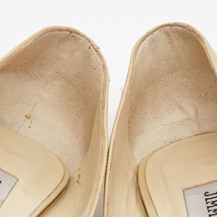 Pre Owned Jimmy Choo Beige Patent Leather Luna Peep Toe Pumps Size 39