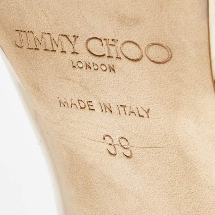 Pre Owned Jimmy Choo Beige Patent Leather Luna Peep Toe Pumps Size 39