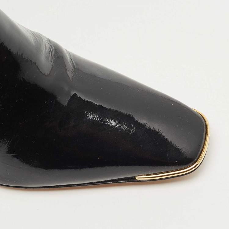 Pre Owned Jimmy Choo Black Patent Leather Sheila Buckle Detail Knee Length Boots Size 38.5