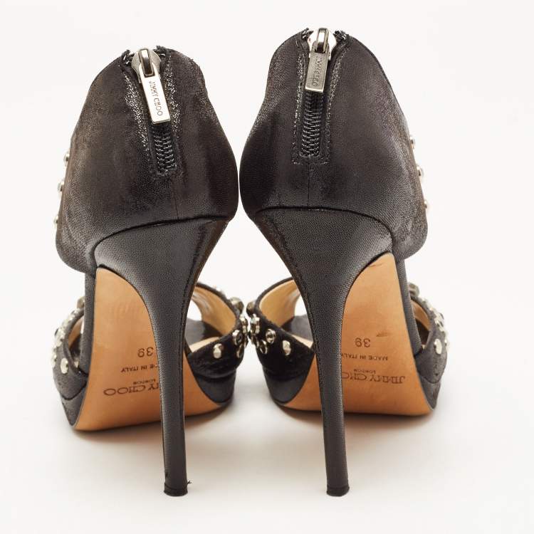 Pre Owned Jimmy Choo Black Studded Nubuck Leather Bonnie Back Zip Sandals Size 39