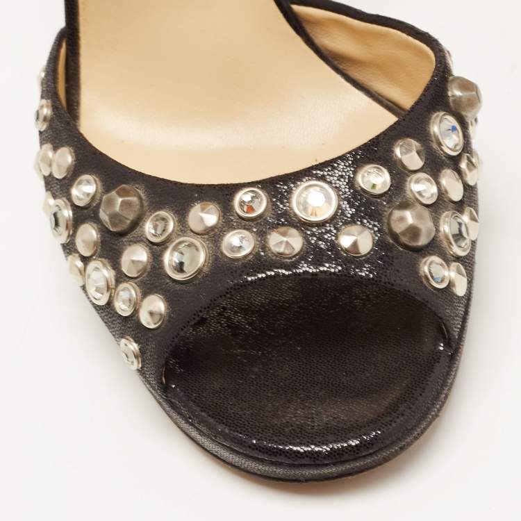 Pre Owned Jimmy Choo Black Studded Nubuck Leather Bonnie Back Zip Sandals Size 39