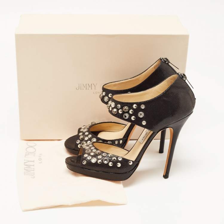 Pre Owned Jimmy Choo Black Studded Nubuck Leather Bonnie Back Zip Sandals Size 39