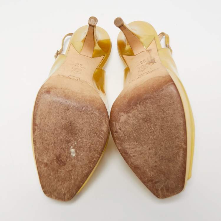 Pre Owned Jimmy Choo Gold Leather Nova Slingback Pumps Size 38